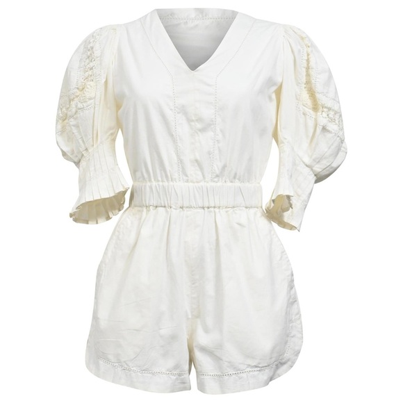 Sea NY Thora Thread Pull Romper In Cream Cotton Size 6 - Picture 9 of 13